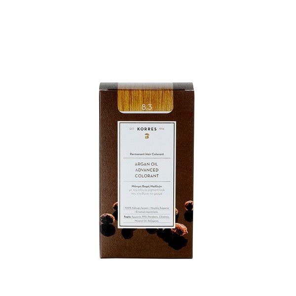 KORR0093 ΚΟΡΡΕΣ Argan Oil Advanced Colorant Βαφή Μαλλιών 8.3 Ξανθό Ανοιχτό Χρυσό/Μελί, 50ml - Image 1