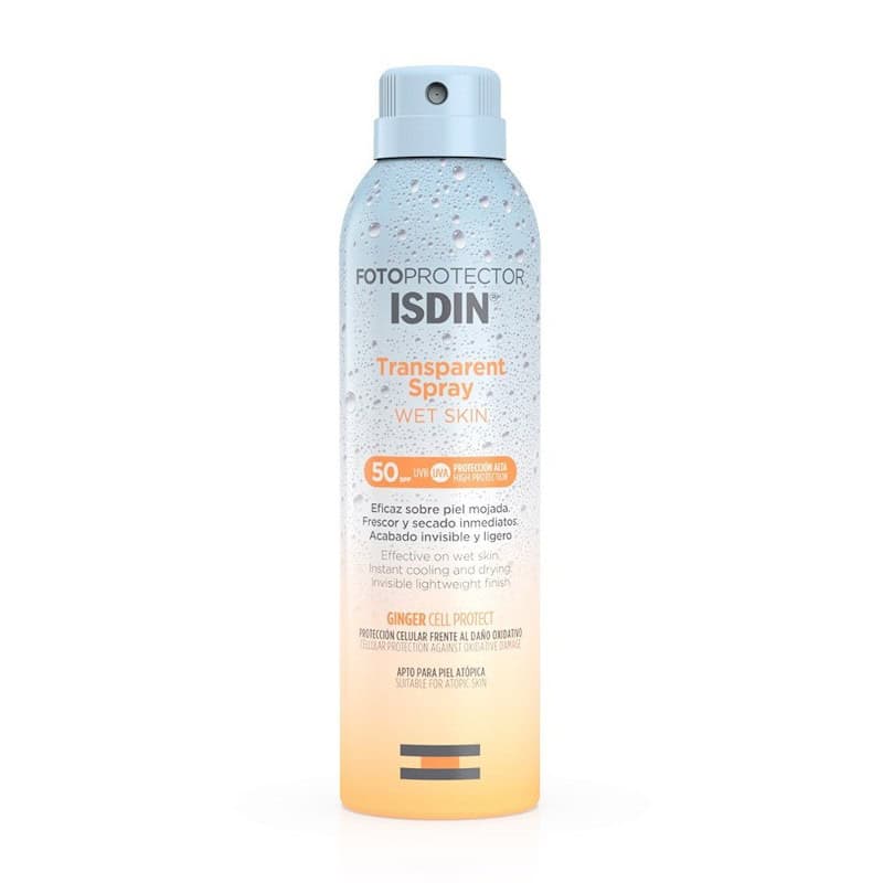 ISDIN ανάλαφρης υφής αντηλιακό ISDIN Fotoprotector Transparent Spray Wet Skin SPF50 - Διάφανο και ανάλαφρης υφής αντηλιακό