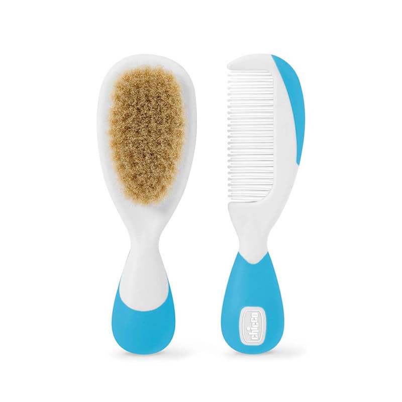 CHIC0015 CHICCO Βούρτσα-Χτένα Φυσική Τρίχα 0+m Μπλε, 2τμχ - Image 1