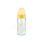 NUK First Choice Plus Γυάλινο Μπιμπερό με Θηλή Σιλικόνης 0-6m Κίτρινο-Λουλούδια, 240ml