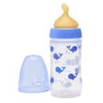 NUK New Classic Πλαστικό Μπιμπερό PP με Θηλή Latex 0-6m Μπλέ Φάλαινες, 150ml