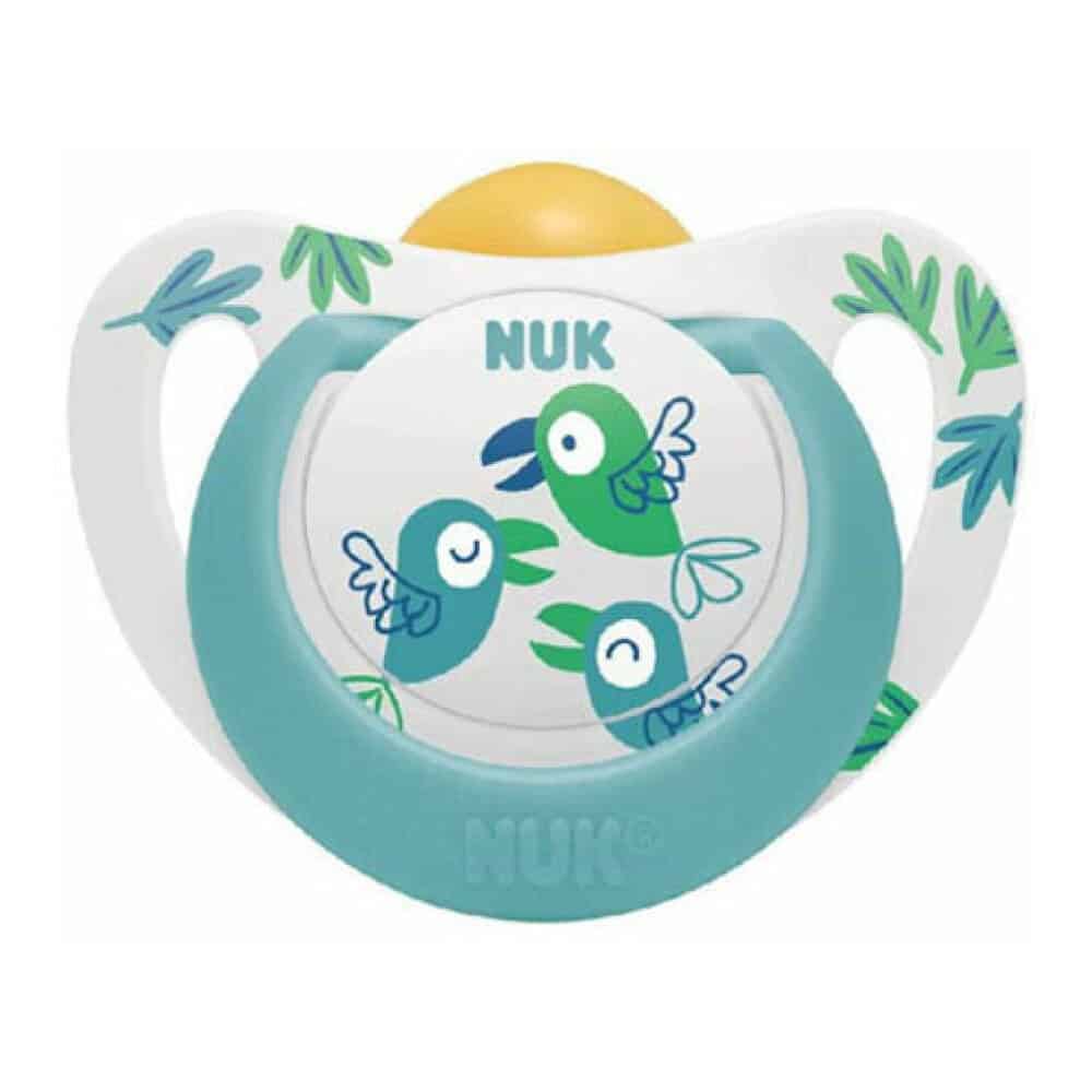 NUK0052 NUK Star Πιπίλα Latex 6-18m Γαλάζιο-Παπαγαλάκια, 1τμχ - Image 1