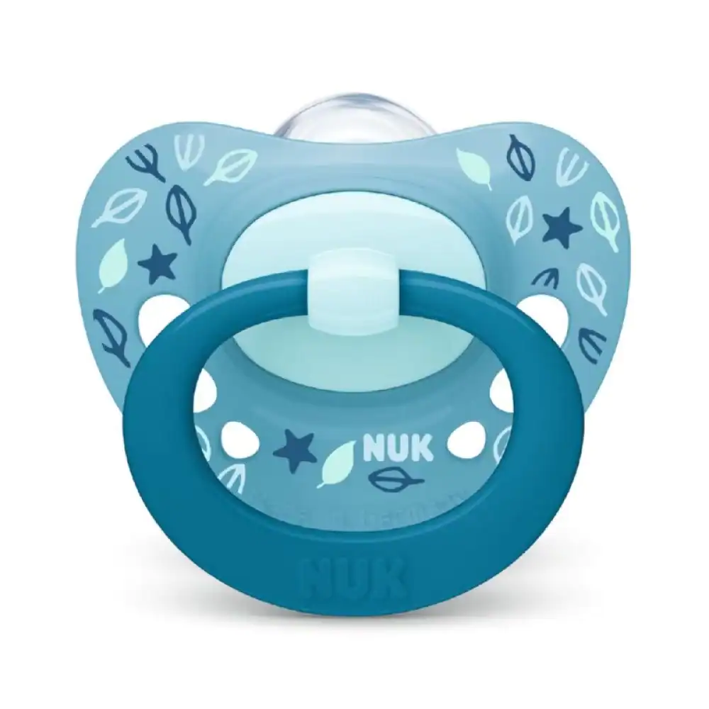 NUK0057 NUK Signature Πιπίλα Σιλικόνης 6-18m Γαλάζιο-Φυλλαράκια, 1τμχ - Image 1