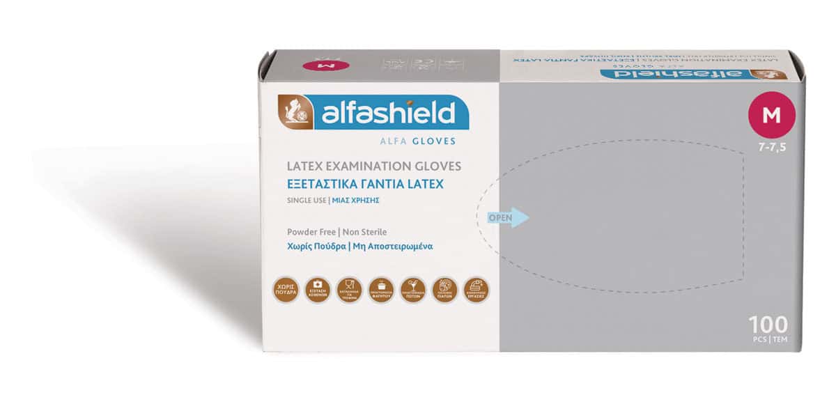 ALF0002 ALFASHIELD Γάντια Latex Ελαφρώς Πουδραρισμένα μη Αποστειρωμένα Medium, 100τμχ - Image 1