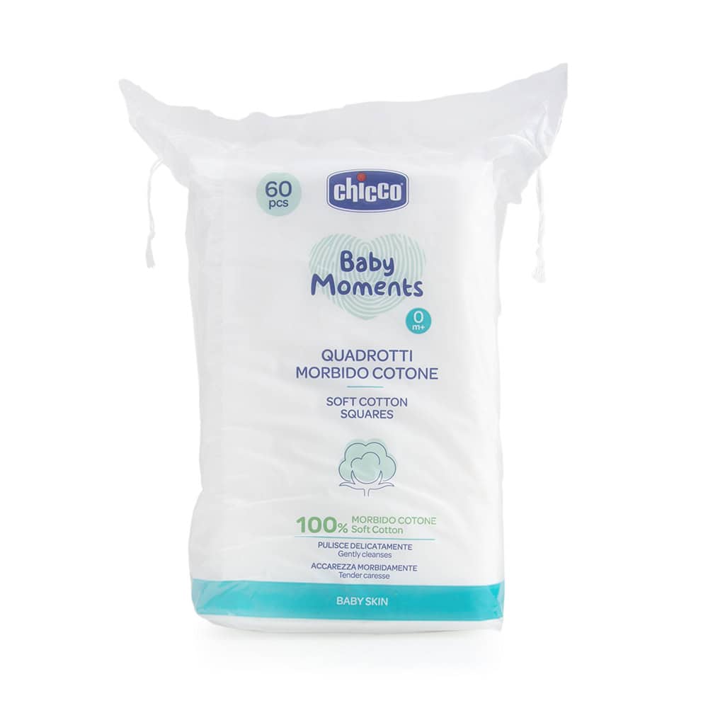 CHIC0039 CHICCO Baby Moments Μαντηλάκια Καθαρισμού από 100% Απαλό Καθαρό Βαμβάκι, 60τμχ - Image 1