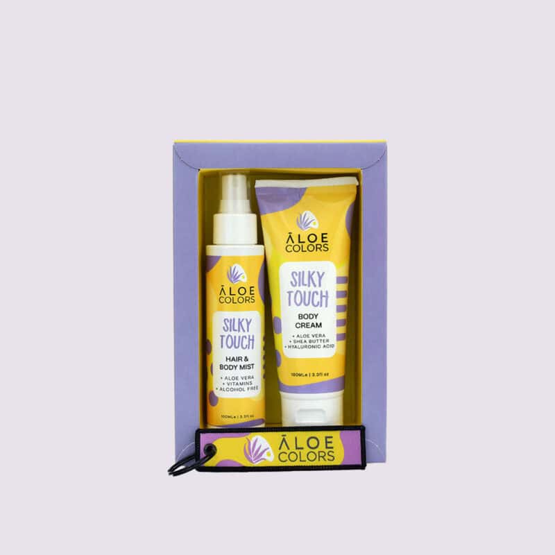 ALOE COLORS Gift Set Silky Touch Body Cream 100ml & Hair & Body Mist 100ml & Μπρελόκ - Image 2