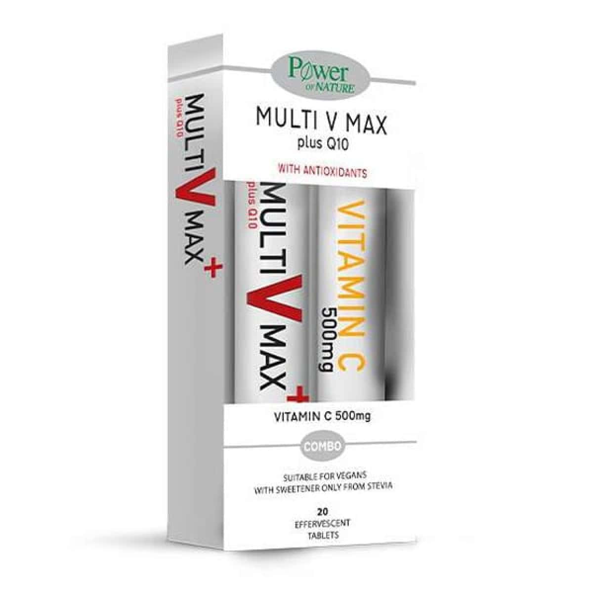 POW0114 POWER HEALTH Multi V Max plus Q10 with Antioxidants & ΔΩΡΟ Vitamic C 500mg, 20+20 Αναβράζοντα Δισκία - Image 1
