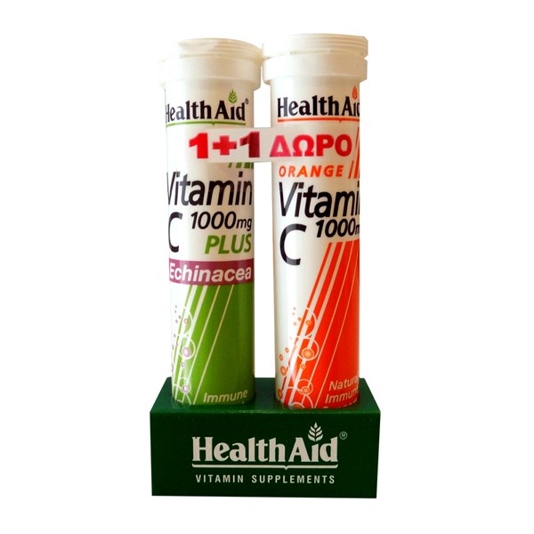 HEALTH AID 1 +1 ΔΩΡΟ Vitamin C 1000mg Αναβράζουσα & Echinacea