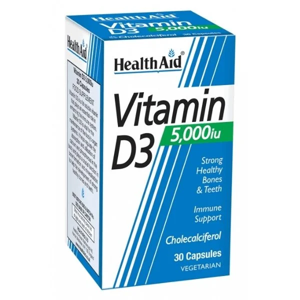HEALTH AID Vitamin D3 5000 IU, 30caps. Συμπλήρωμα διατροφής με βιταμίνη D3