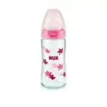 NUK First Choice Plus Γυάλινο Μπιμπερό με Θηλή Σιλικόνης 0-6m Ροζ, 240ml