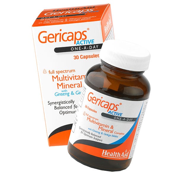 HEALTH AID Gericaps Active Multivitamins, Ginseng & Ginkgo Biloba, 30caps. Πολυβιταμίνη με σύμπλεγμα βιταμινών, μετάλλων και ιχνοστοιχείων