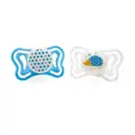 CHICCO Physio Forma Supports Baby's Breathing Light Εργονομική Πιπίλα με Θηλή Σιλικόνης Glow in the Dark Μπλέ Αστεράκια-Διάφανο Σκαντζόχοιρος 16-36m, 2τμχ