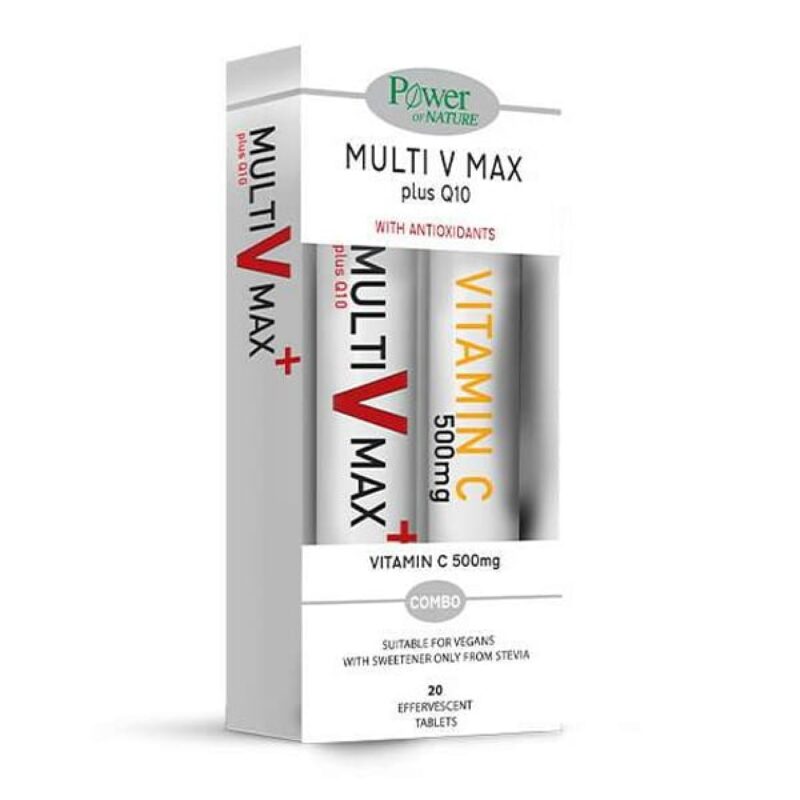 POWER HEALTH Multi V Max plus Q10 with Antioxidants & ΔΩΡΟ Vitamic C 500mg, 20+20 Αναβράζοντα Δισκία - Image 1