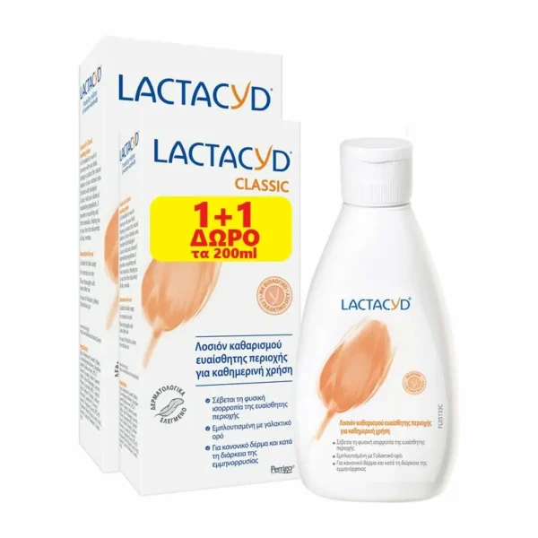 LACTACYD Classic Λοσιόν Καθαρισμού για την Ευαίσθητη Περιοχή 1+1 ΔΩΡΟ 200ml, 300+200ml