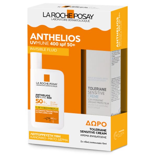 LRP0062 LA ROCHE-POSAY Promo Anthelios UVMune 400 Invisible Fluid SPF50+ Αντηλιακό Προσώπου 50ml & ΔΩΡΟ Toleriane Sensitive Cream Κρέμα Ενυδάτωσης 15ml, 1box - Image 1